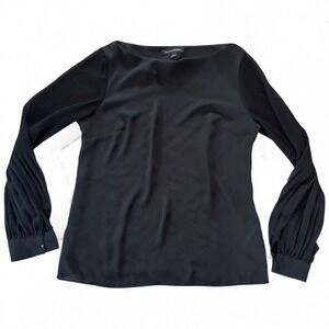 Banana Republic Black Boat Neck Pleated Sleeve Blouse Top Womens Size S